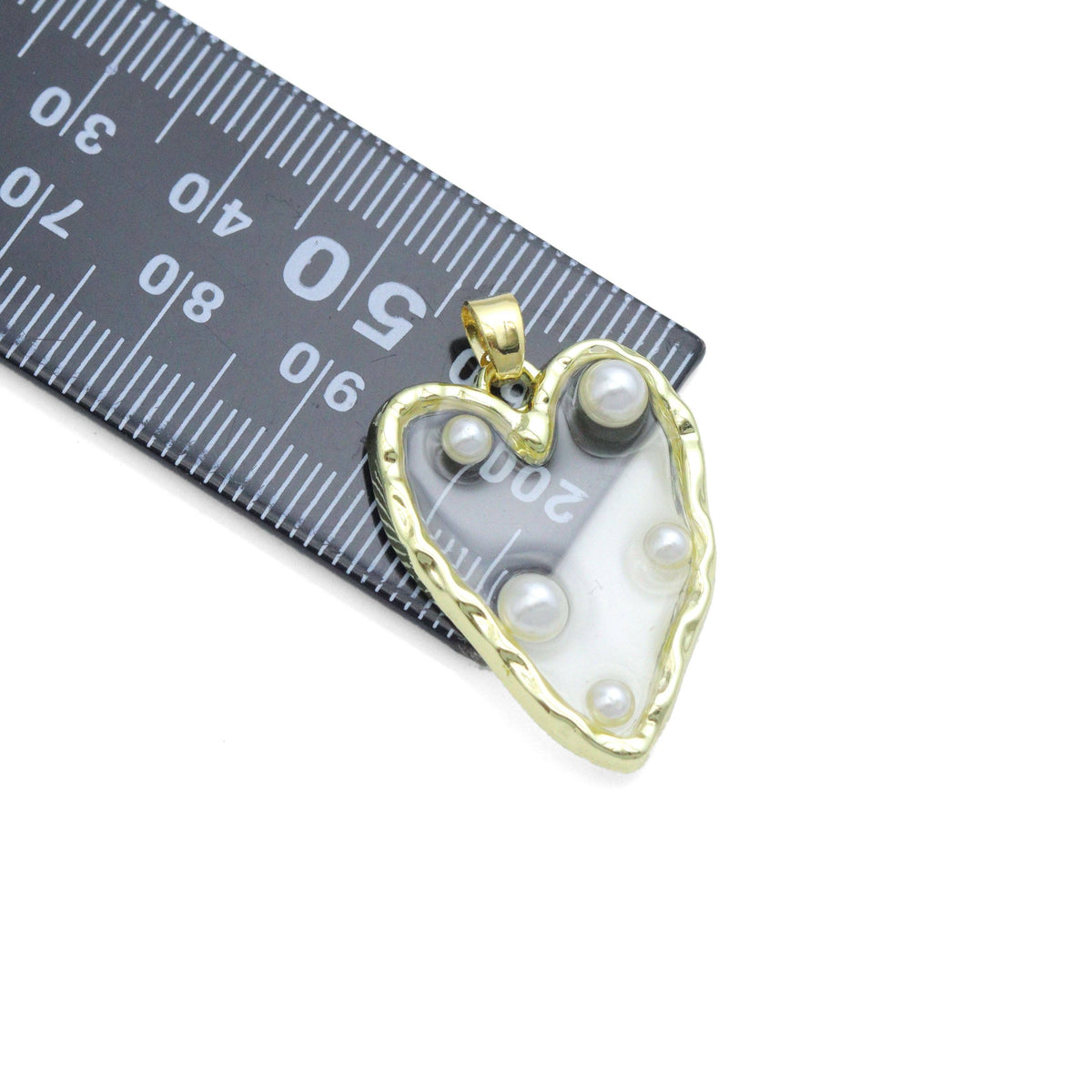 Hammered Edge Acrylic Heart with Pearl Charm , Sku#JL202