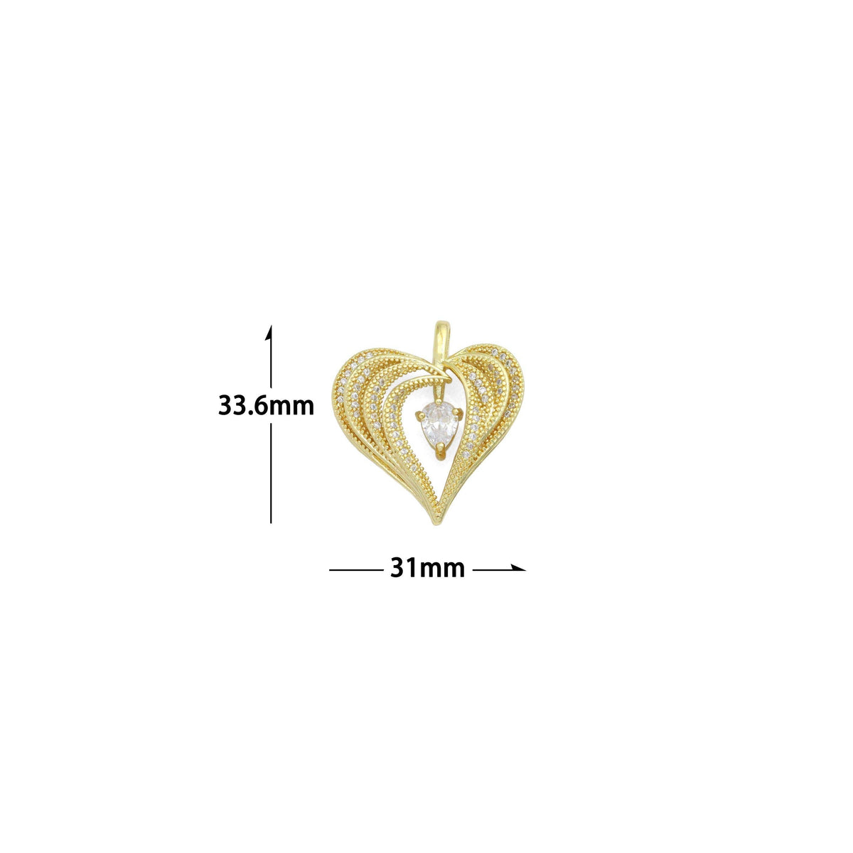 Teardrop CZ Gold layered Heart Charm Pendant,Sku#LX874