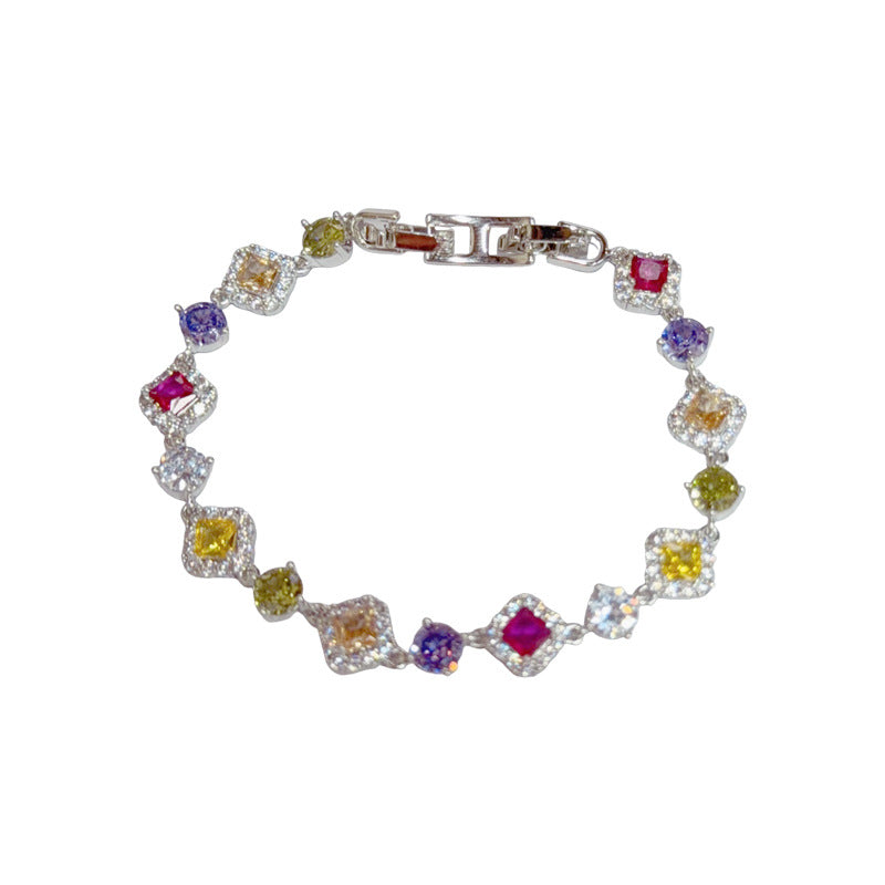 Light Luxury Fashionable All-Match Micro-Set Colorful Zircon Bracelet
