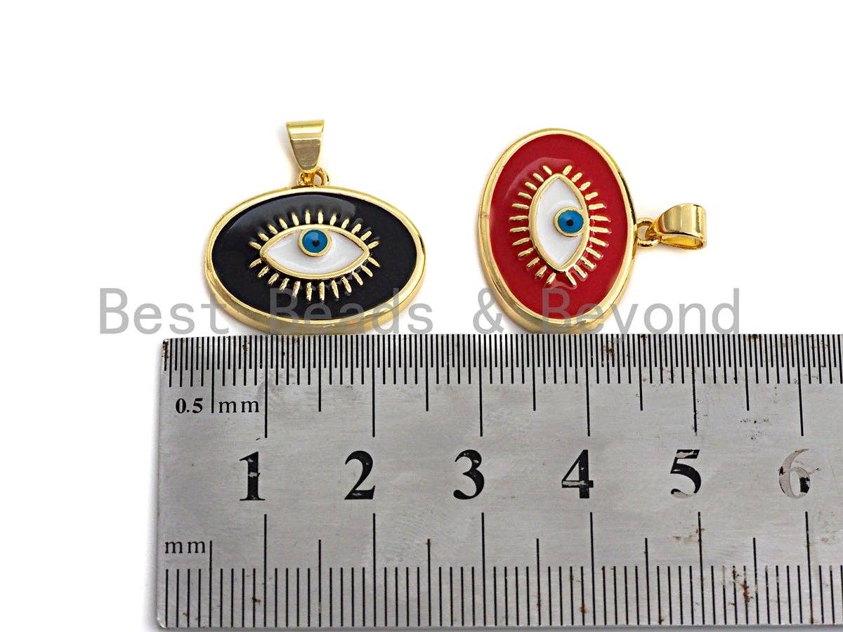 Enamel Colorful Oval Evil Eye With Eyelash Pendant,18x21mm,sku#F1034C