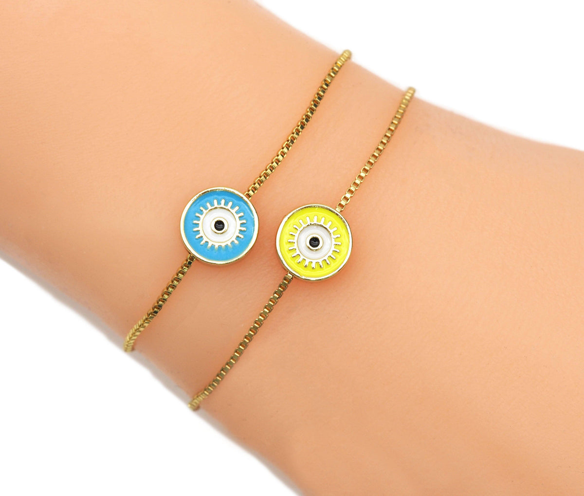 Enamel Evil Eye Spacer Beads, Two Sided Beads, Sku#G429