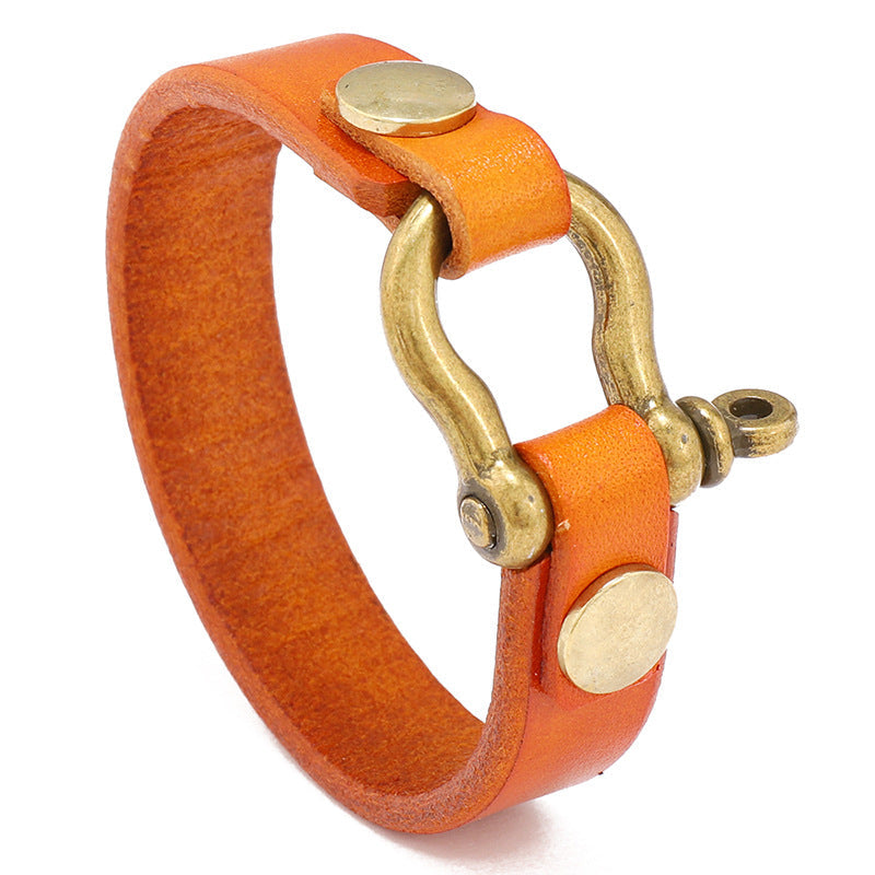Minimalist Horseshoe-clasp Bracelet Made Of First-layer Cowhide Leather