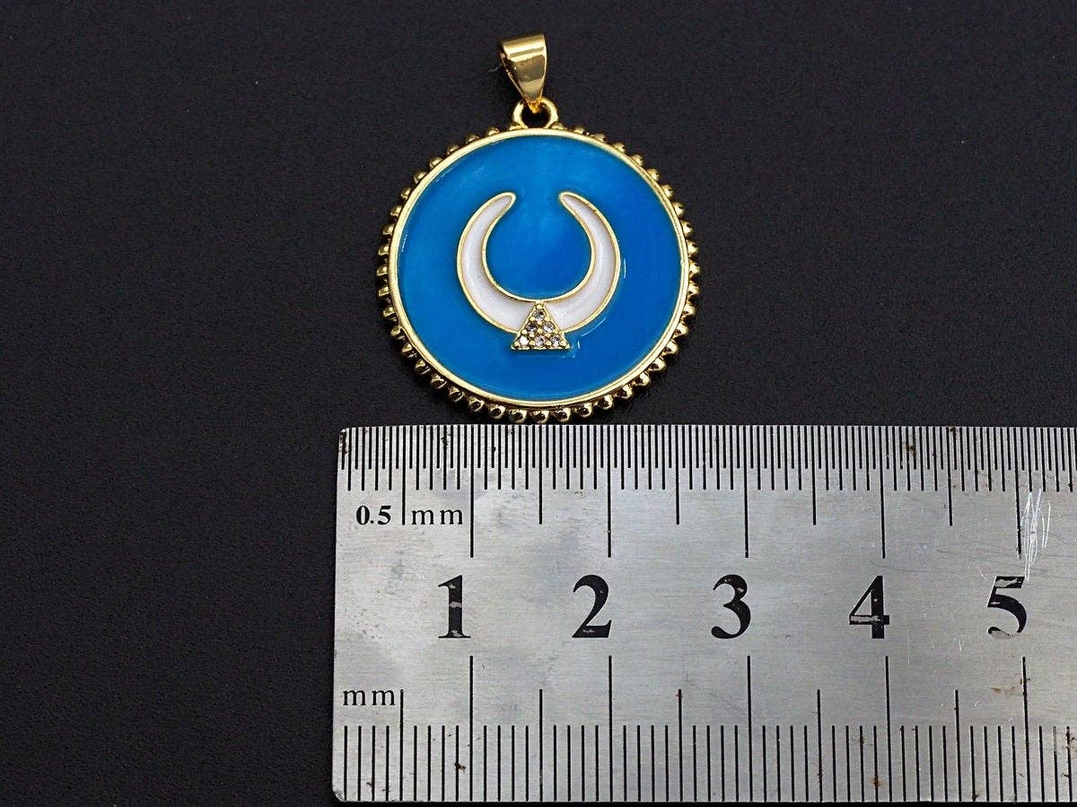 Enamel Horn on Round Disc Cpin Pendant,CZ Micro Pave Oil Drop Horn pendant,Enamel pendant,Enamel Jewelry, 24x27mm, sku#F1045