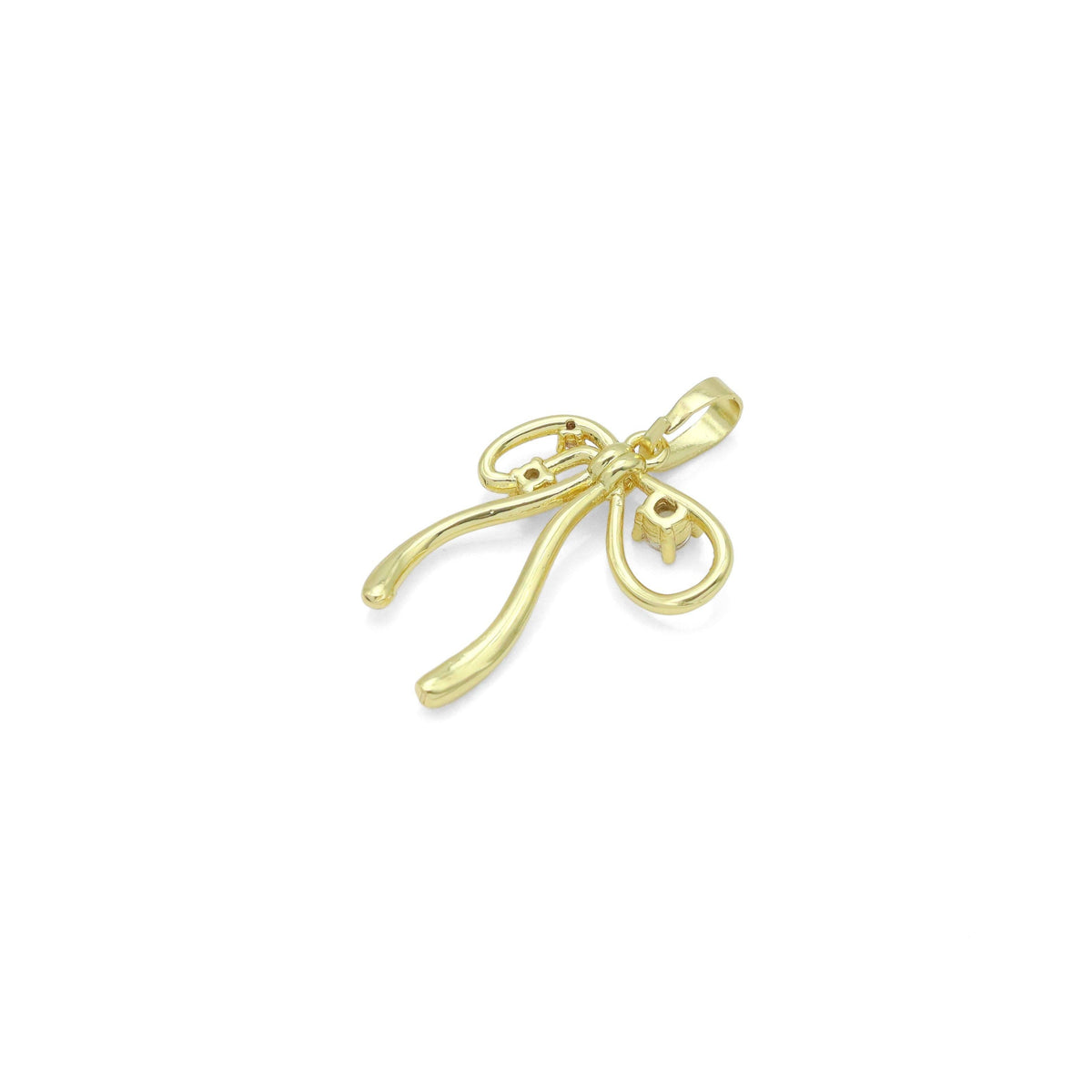 Gold Clear CZ Bow Charm Pendant, Sku#A416