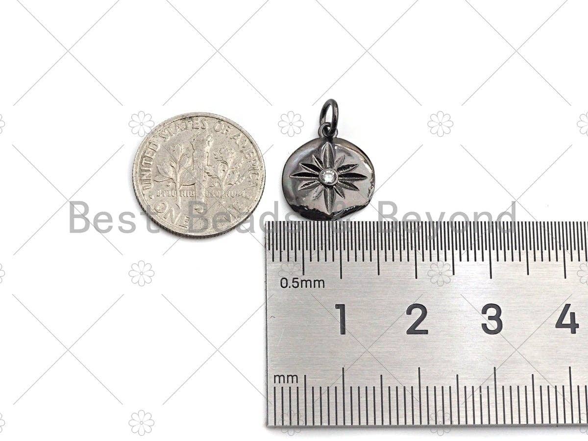 Clear CZ Micro Pave North Star Coin Pendant/Charm,Star Cubic Zirconia Pendant, Silver/Gold /Rose Gold/Black Tone, 13x14mm,Sku#F1169