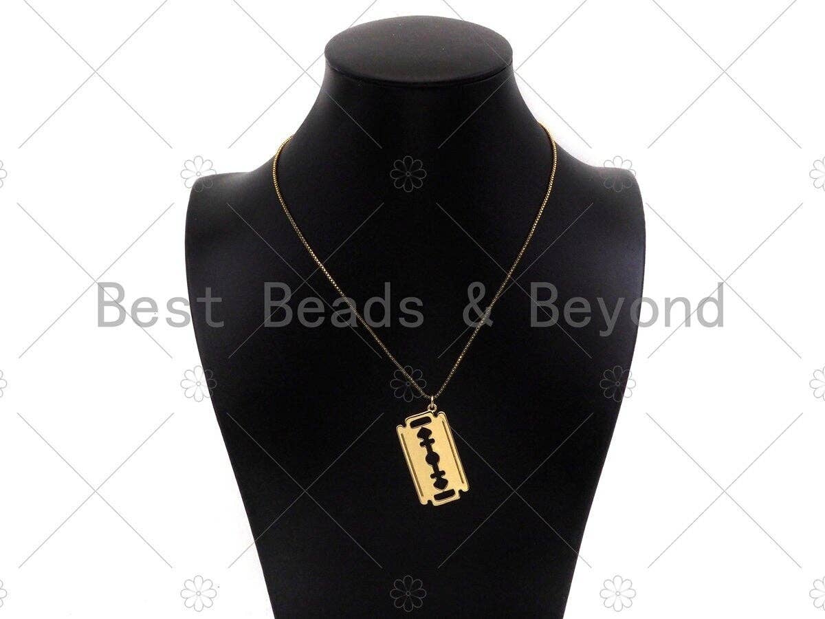 Razor Blade Shape Pendant,Dianty Gold/Silver Medallion Charm, Necklace Bracelet Charm Pendant, 19x37mm, Sku#L545