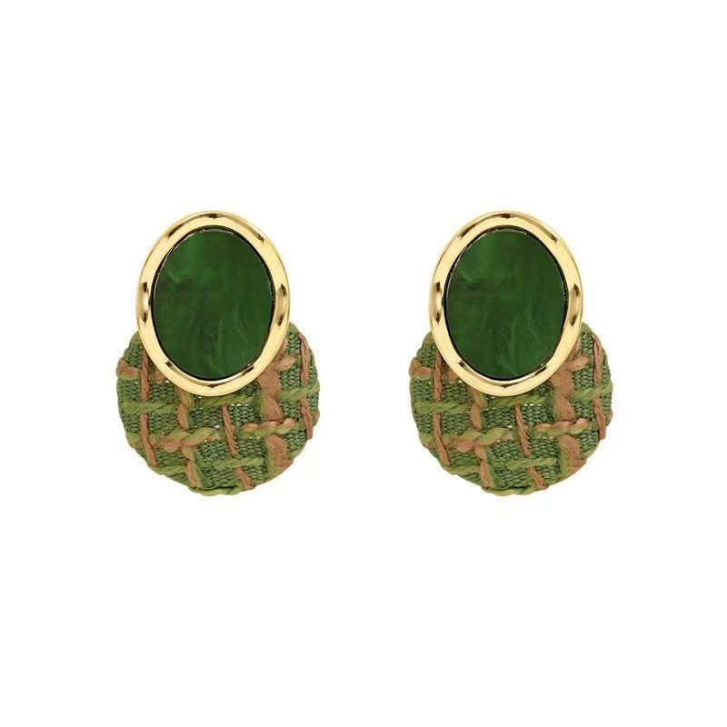 2026 Korean Style Green Woven Earrings, Chic Niche Studs