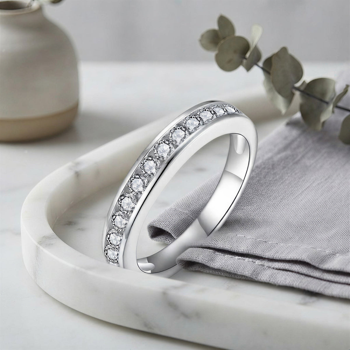 Moissanite Stack Ring Set – 2.0mm Round Brilliant Stones in Sterling Silver