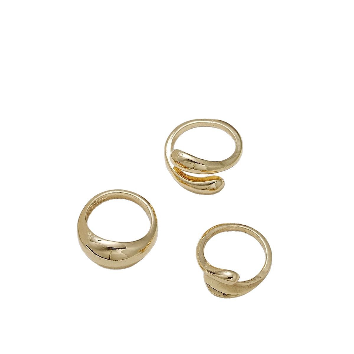 3Pcs Minimalist Metal Smooth Ring Set, Exaggerated Geometric High Grade Finger Rings
