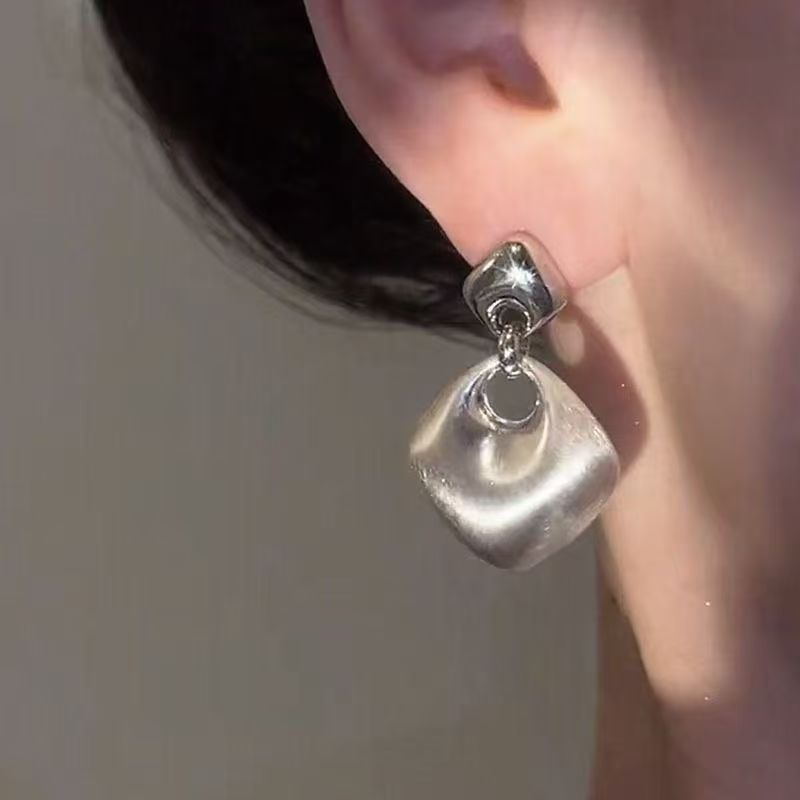 New Brushed Geometric Square Earrings, Light Luxury High-end Fashion Jewelry