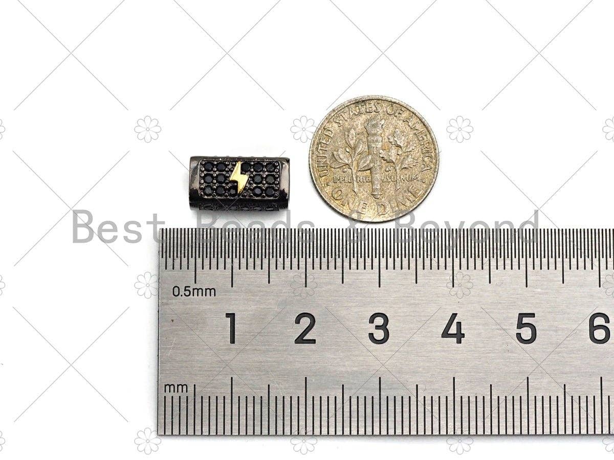Lighnting/Eagle Bead,Tube Spacer Bead, Black CZ Pave Tube Spacer Beads for Men/Women Jewelry Making, 7x14mm, sku#ML21