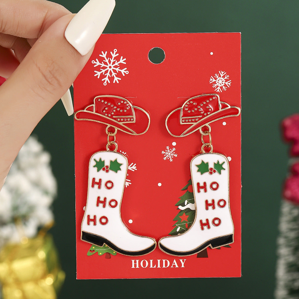 European And American Cross-Border Hot Selling New Christmas Pendant Earrings Cartoon Diamond Alloy Material Christmas Earrings Series Wholesale
