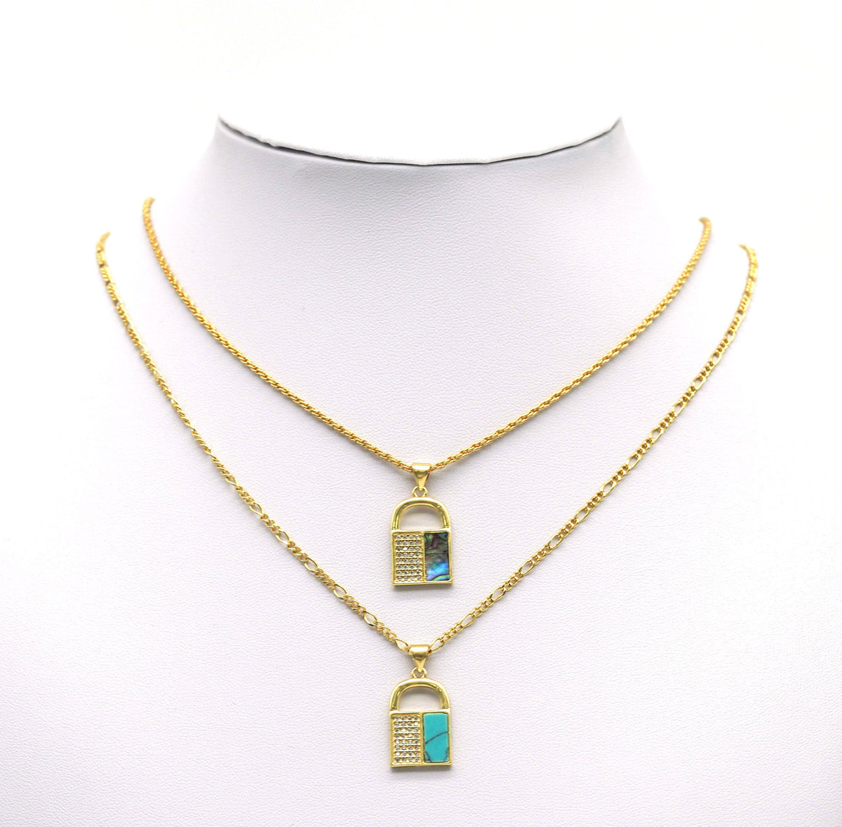 CZ Turquoise Malachite Abalone Lock Charm, Sku#L678