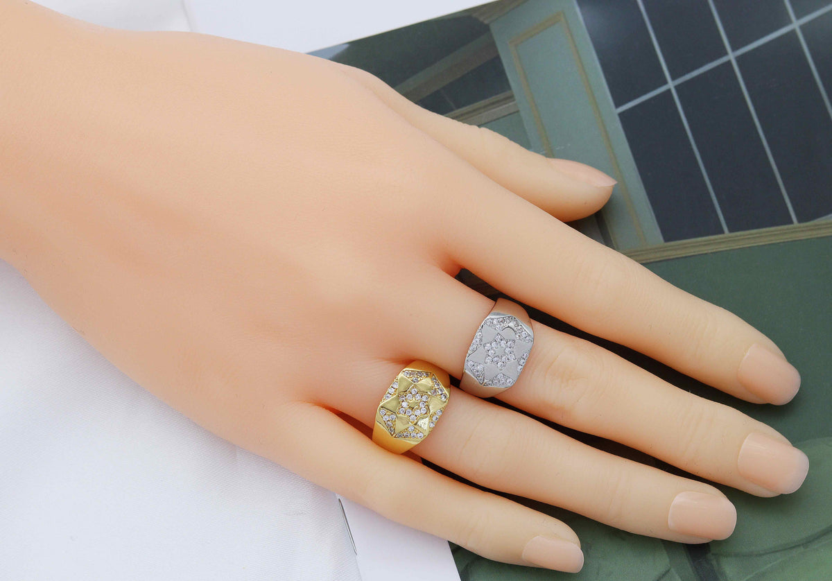 CZ David Star On Hexagon Signet Ring, Sku#X337C