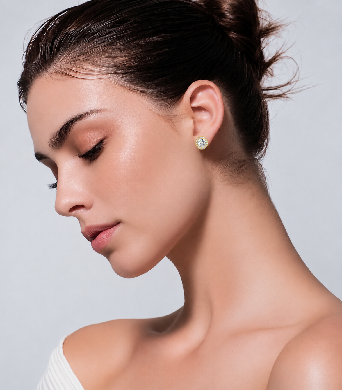 ER125G B.Tiff Gold Pavé 1 ct Aŭreolo Earrings