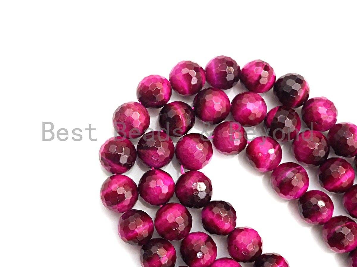 High Quality Natural Faceted Tiger Eye Round Beads, 6mm/8mm/10mm/12mm Round Beads, Fuchsia Tiger Eye Beads, 15inch Full strand, SKU#UA38