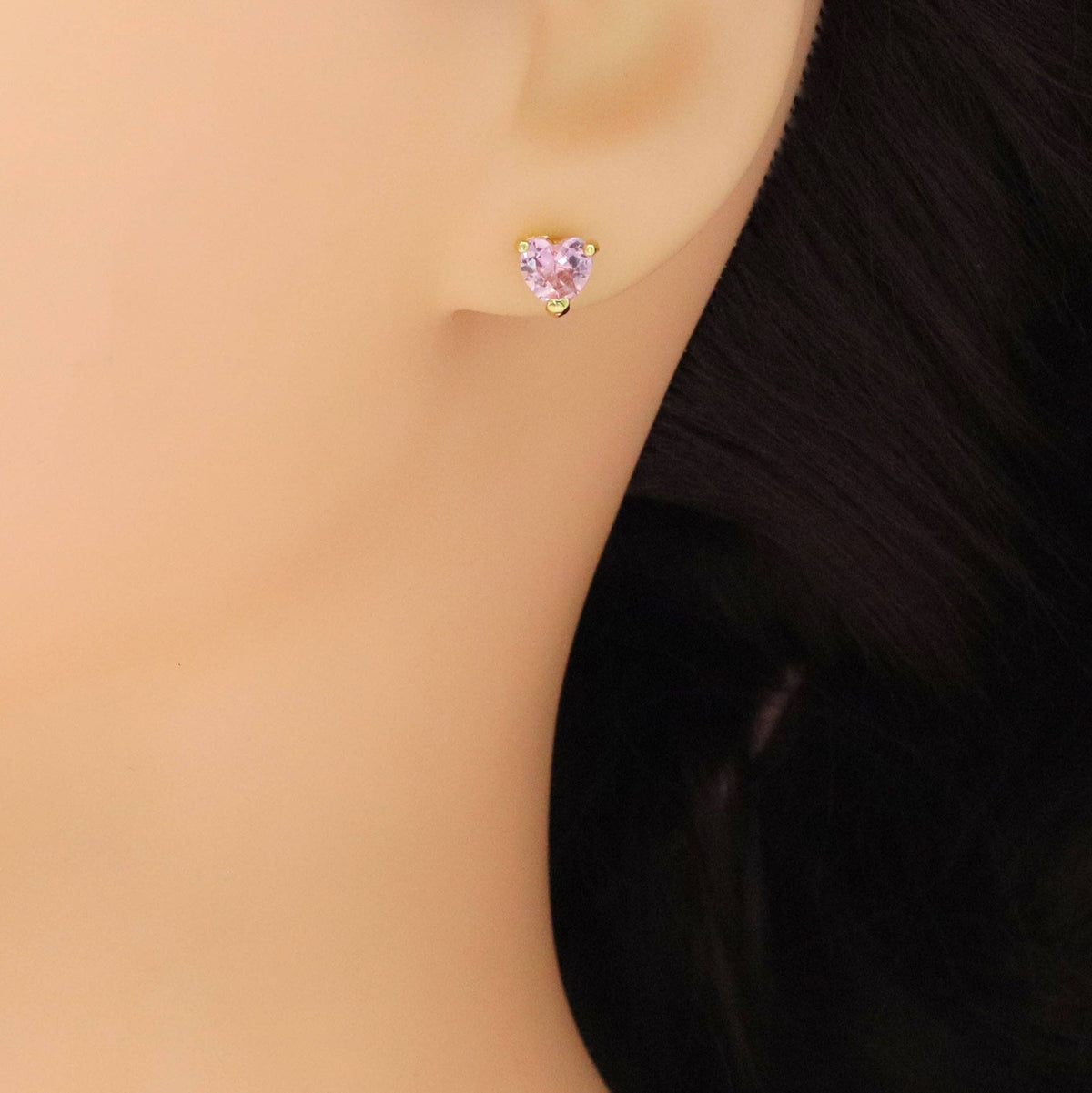 Clear Pink Heart CZ Gold Silver Stud Earrings, Sku#A205