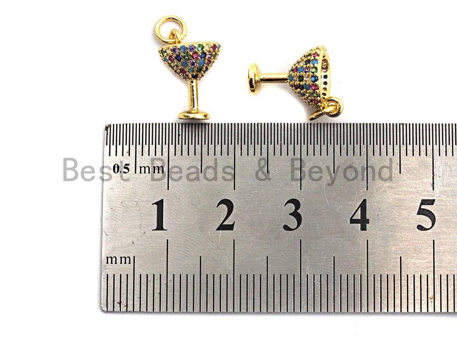 CZ Colorful Micro Pave Goblet Pendant, Trophy Shaped Pave Pendant, Gold plated, 10x12mm, Sku#F828
