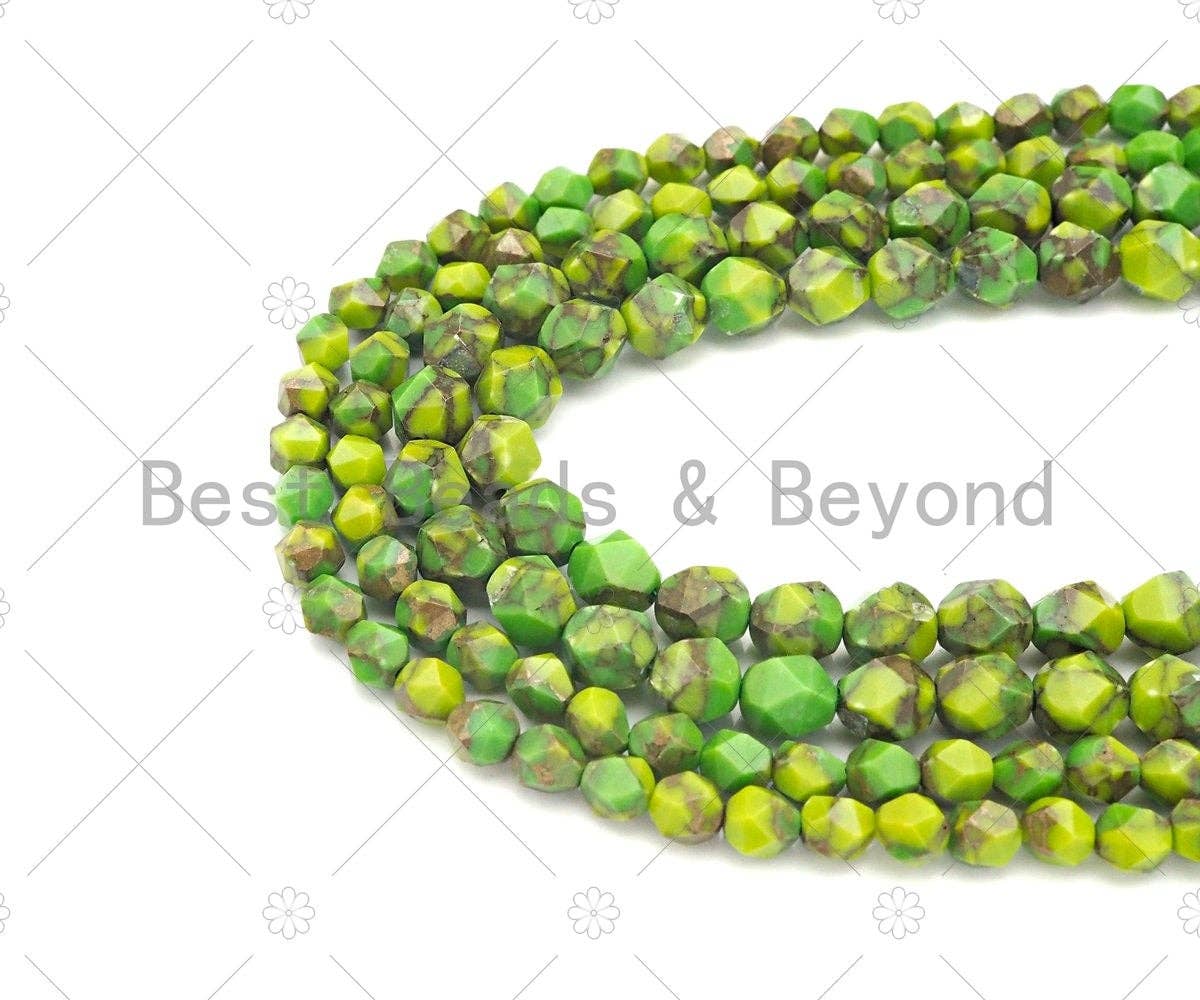 Golden Apple Green Imperial Jasper Round Diamond Cut Beads, 6mm/8mm/10mm Imperial Jasper, 15.5'' Full Strand, Sku#U1136