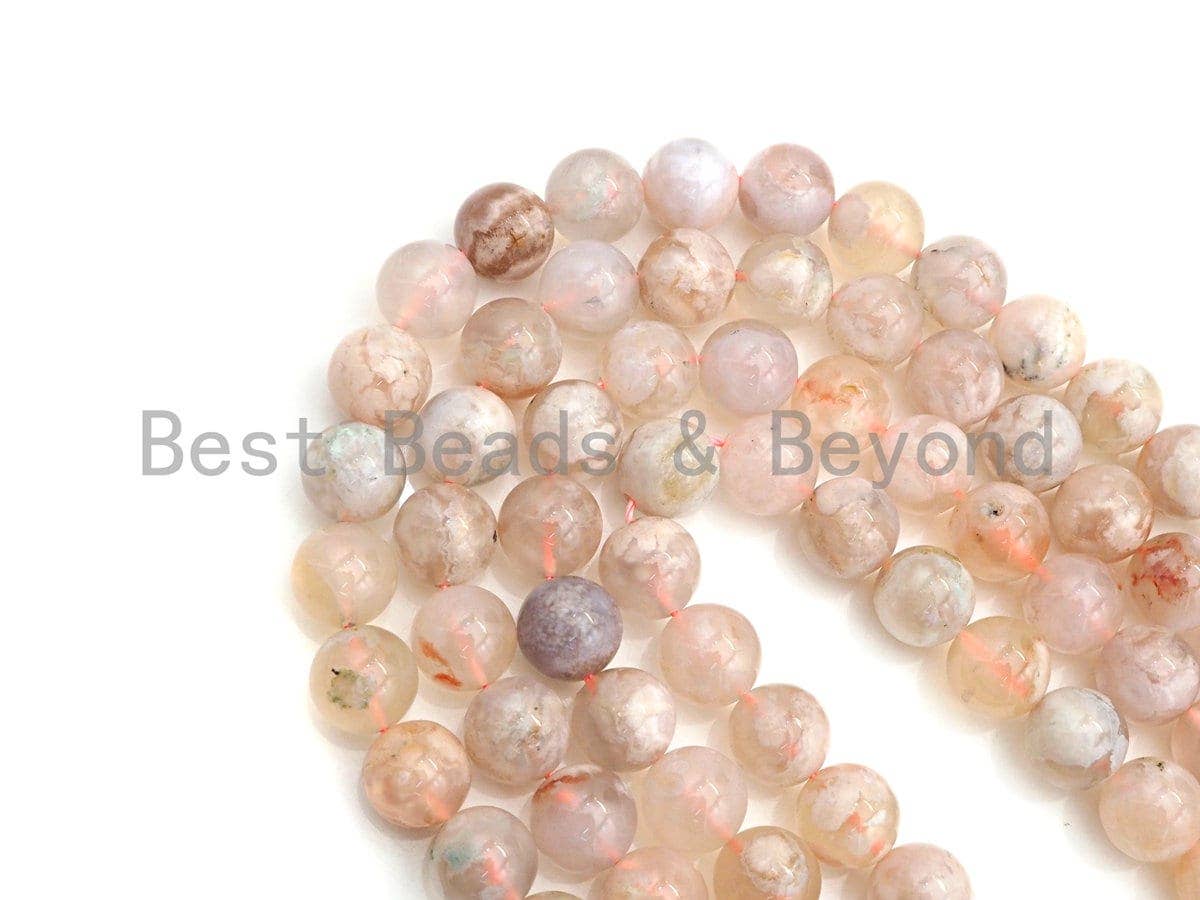 High Quality Cherry Blossom Agate beads, 8mm/10mm Round Natural Pink Flower agate Beads, 16" Full strand, sku#UA56