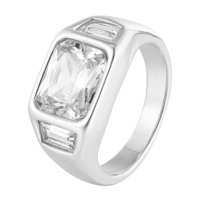 Women's Three-Diamond Square Sugar Cubes Zircon Ring