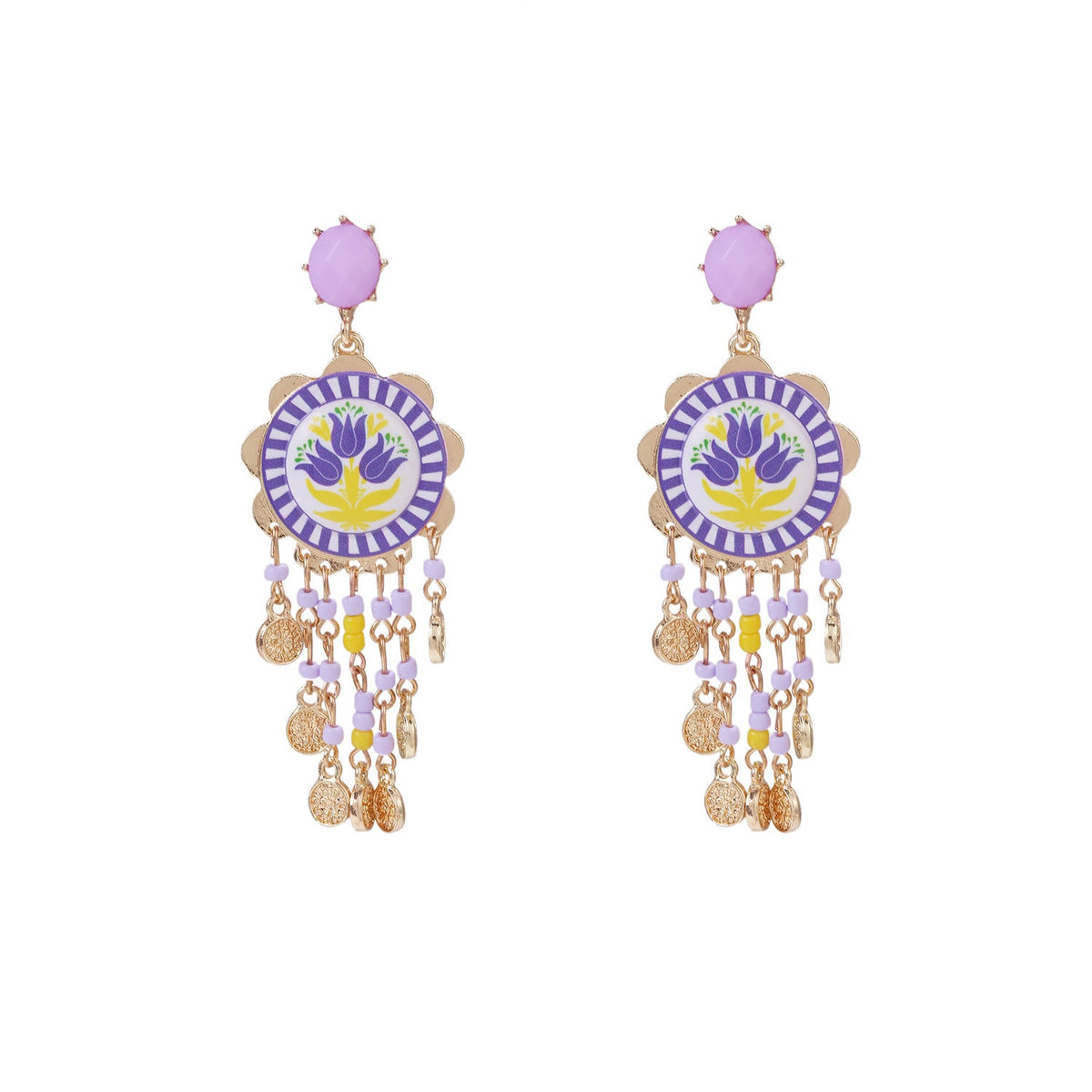 Womens Tulip-Print Tassel Casual Earrings