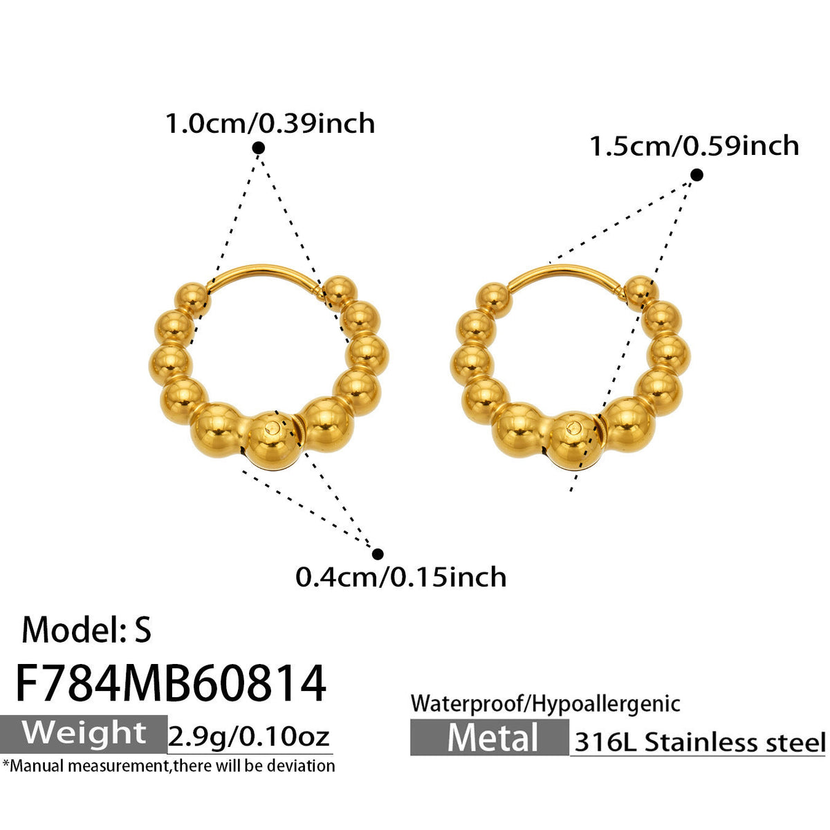 Round Bead Spliced Hoop Earrings 316L Stainless Steel Fashion Women Ear Jewelry For Daily Dating Party Banquet Occasions