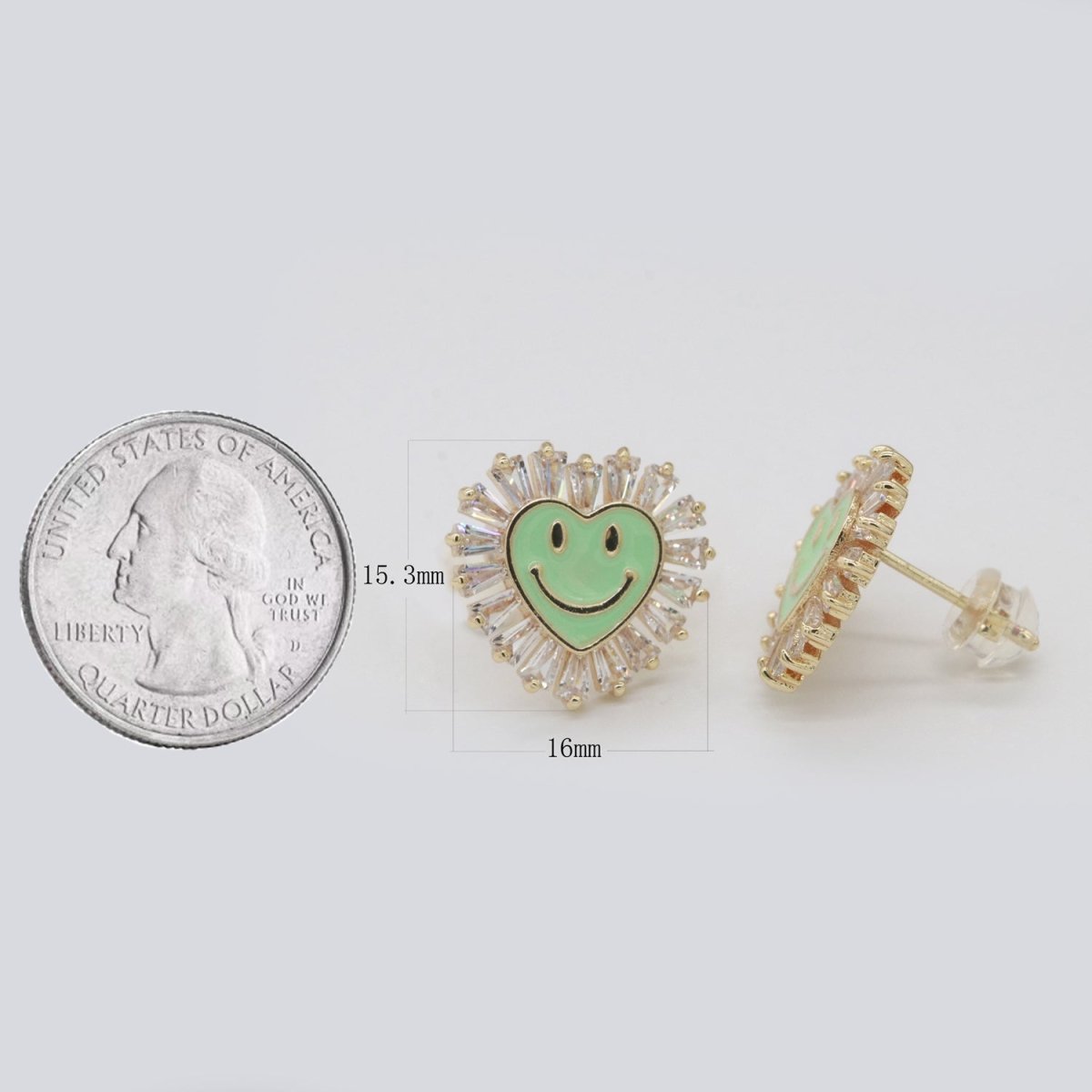 1 pair Cz Gold Happy Face Stud Earrings, Heart Face Enamel Minimalist Jewelry, Simple Everyday Earrings, Best Friend, Birthday Gift