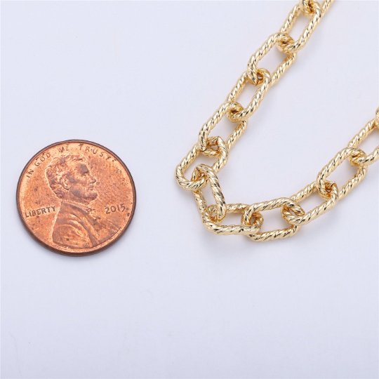 1 Yard 16K Gold Filled Paper Clip Chain Twisted Texturized Tubed Chain, Elongated Oval Chain 10x5mm link Chain for Necklace Bracelet, Chunky CABLE Chain | ROLL-003