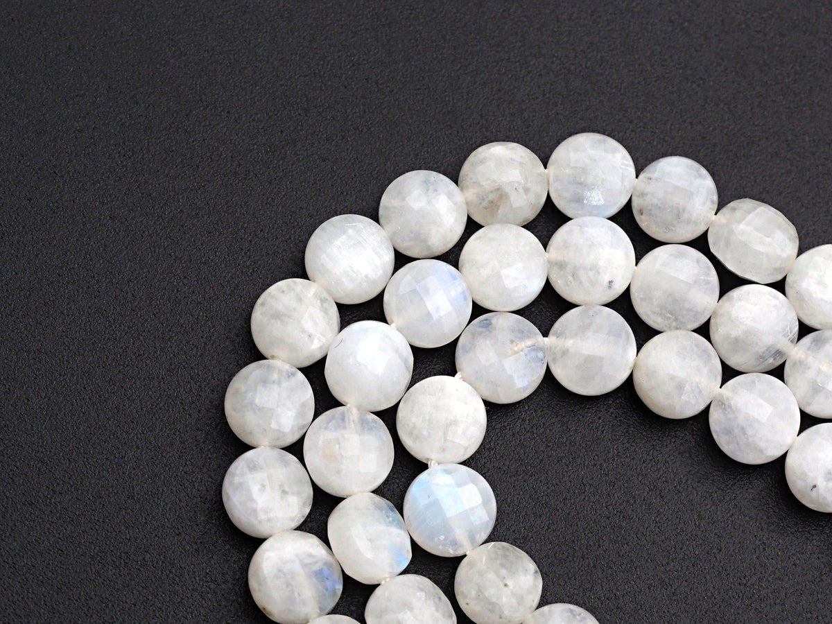 High Quality Natural Moonstone Checkerboard Cut Coin Shape beads, 6mm/8mm/10mm Turtle Shell Cut Moonstone Beads, 16" Full strand, Sku#U759