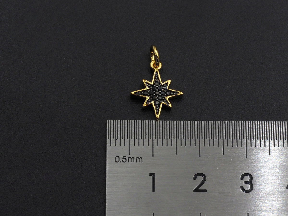 Black CZ Micro Pave North Star Shaped Pendant, Cubic Zirconi
