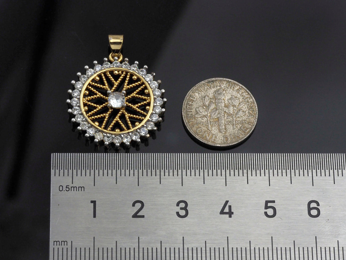 Gold Filigree Flower On CZ Micro Pave Round Ring Charms, Gold Charms, CZ Pave Pendant,Necklace Charms, 24x26mm, Sku#F1280