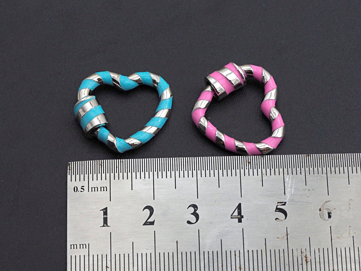 Colorful Enamel Pave Heart Shape Clasp,Silver Plated Screw Clasp, Carabiner Clasp, 22.6x21mm, sku#K76