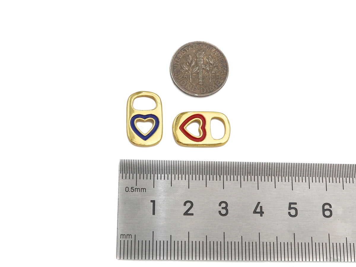 18K Gold Enamel Soda Pop Tab Charm, Heart Soda Pull-tab Charm,Enamel Jewelry Making Craft Supplies,11x17mm, Sku#LD25