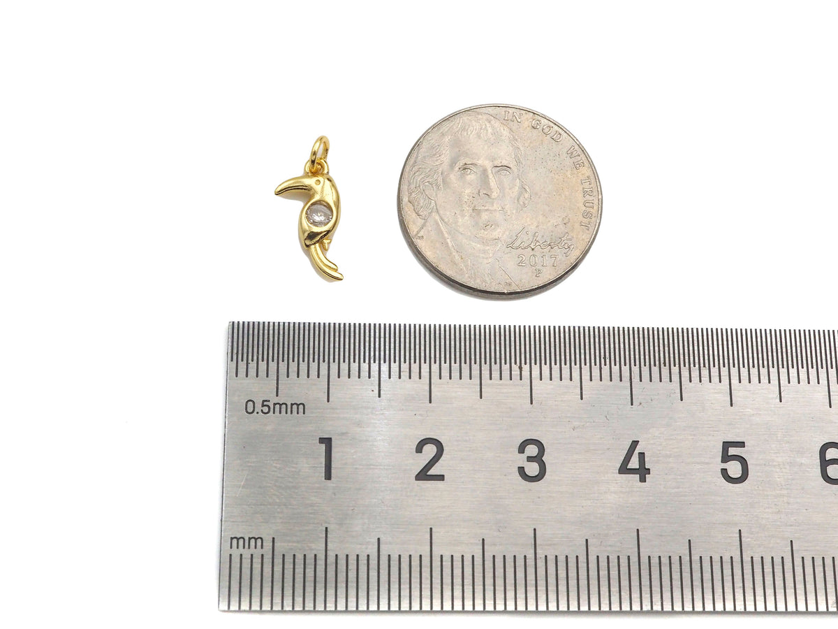 18K Gold Bird Shape Pendant,CZ Bird Charm, Necklace Bracelet Charm Pendant,6x13mm,Sku#FH153