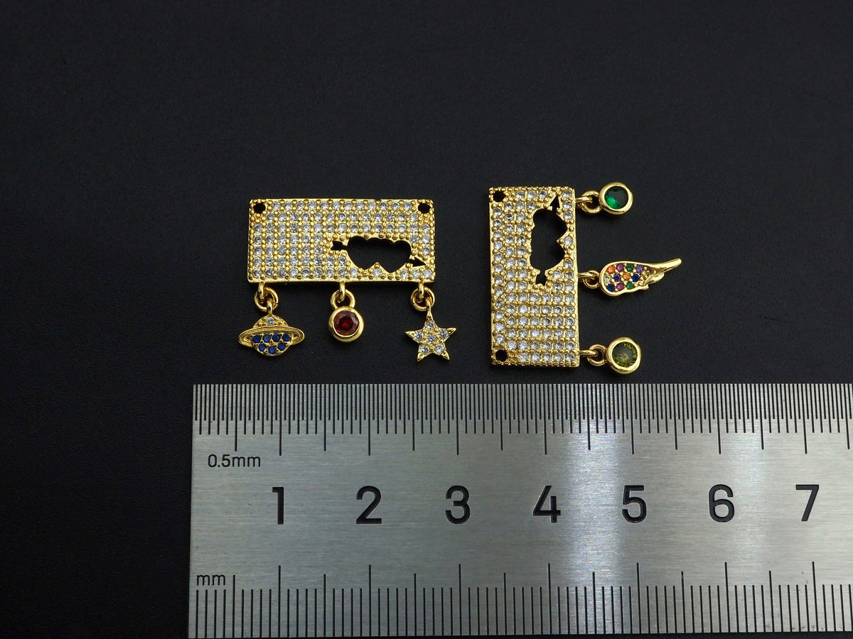 CZ Micro Pave Rectangle With Earth Wing Hamsa Hand Star Pendant, SKU#F1127C