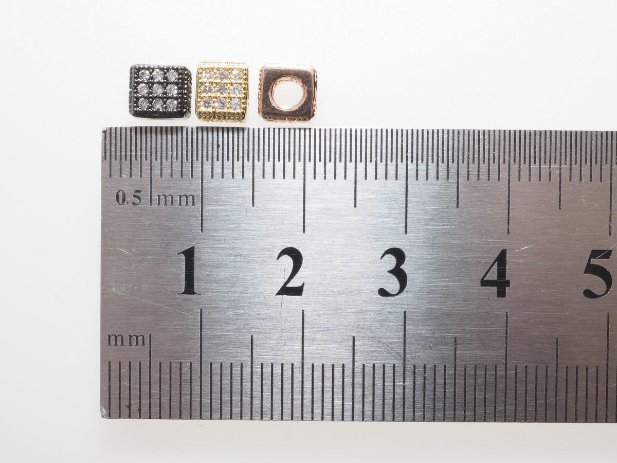 CZ Micro Pave Cube Large Hole Spacer Beads, Cubic Zirconia Spacer Beads, Gold,Silver,Rose Gold,Black Tone, 6mm,sku#G408