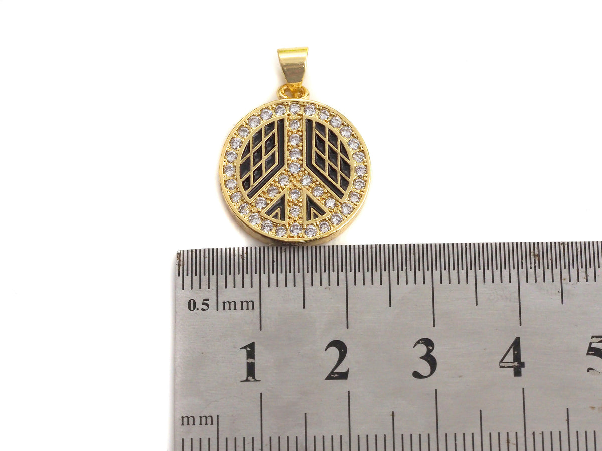 Enamel White Black Patten Peace Sign Round Coin Pendant,CZ Micro Pave Oil Drop pendant,Enamel pendant,Enamel Jewelry, 18x21mm,sku#F1065