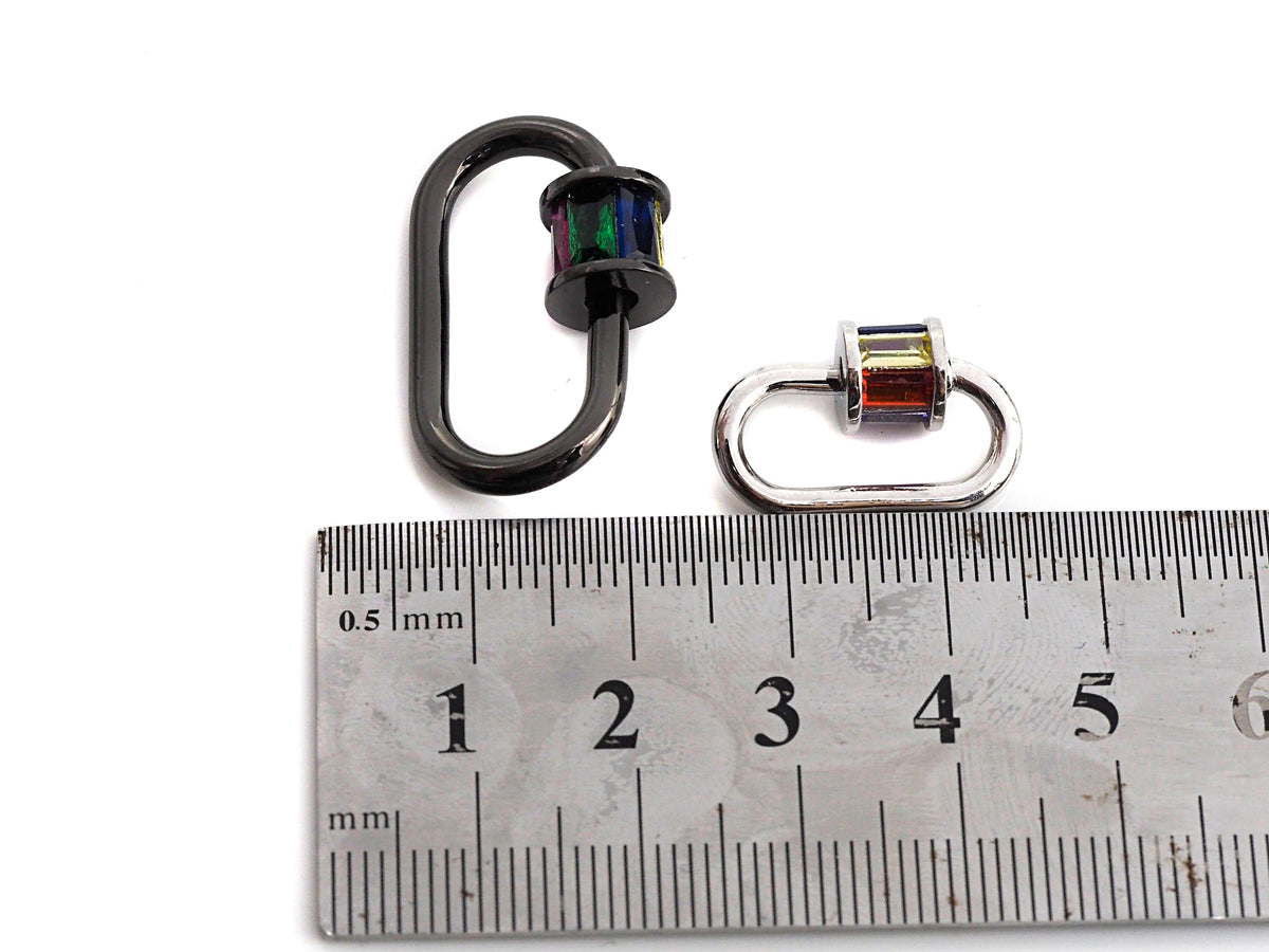 Colorful Baguette CZ Oval Shape Clasp, Gold Silver Black Rose Gold Plated Clasp, Carabiner Clasp, 13x20mm/18x28mm, sku#H189