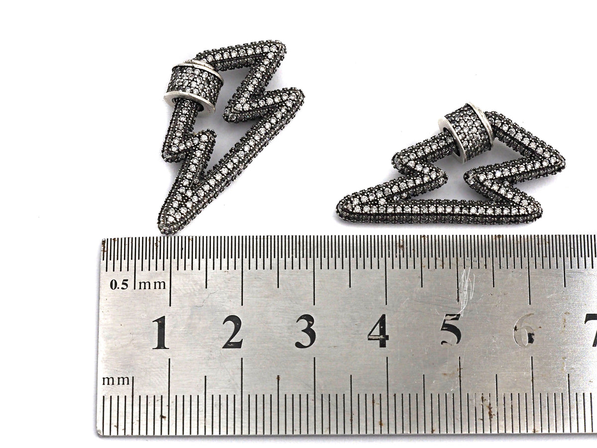 Antique Silver Clear CZ Micro Pave Lightning Shape Clasp, Antique Silver Plated Clasp, 17x33mm, sku#H163