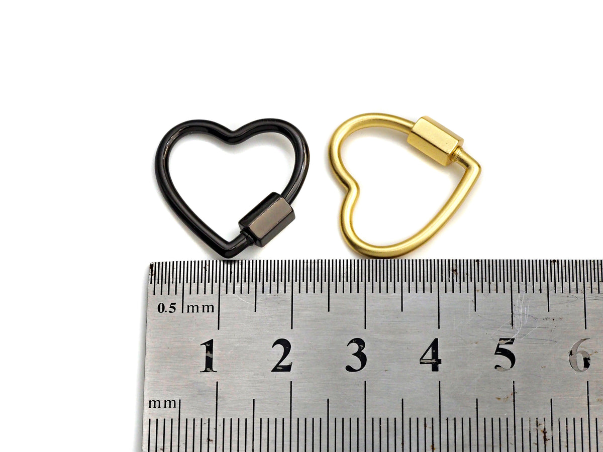 Pave Heart Shape Clasp, Black/Gold/Silver/Rose Gold Carabiner Clasp, 21mm, sku#H245