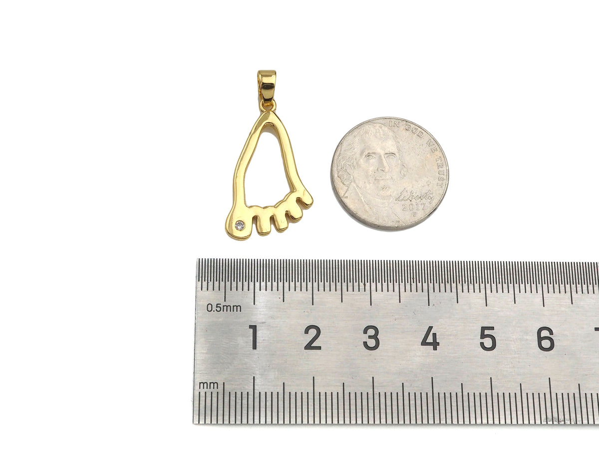 CZ Micro Pave Foot Shape Pendant,18K Gold Feet Charm, Necklace Bracelet Charm Pendant,16x27mm,Sku#FH159