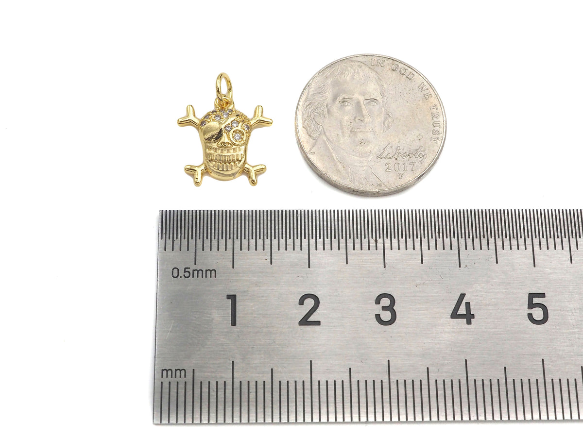 CZ Micro Pave Pirate Skull Shape Pendant,18K Gold Pirate Charm, Necklace Bracelet Charm Pendant,13x13mm,Sku#FH160