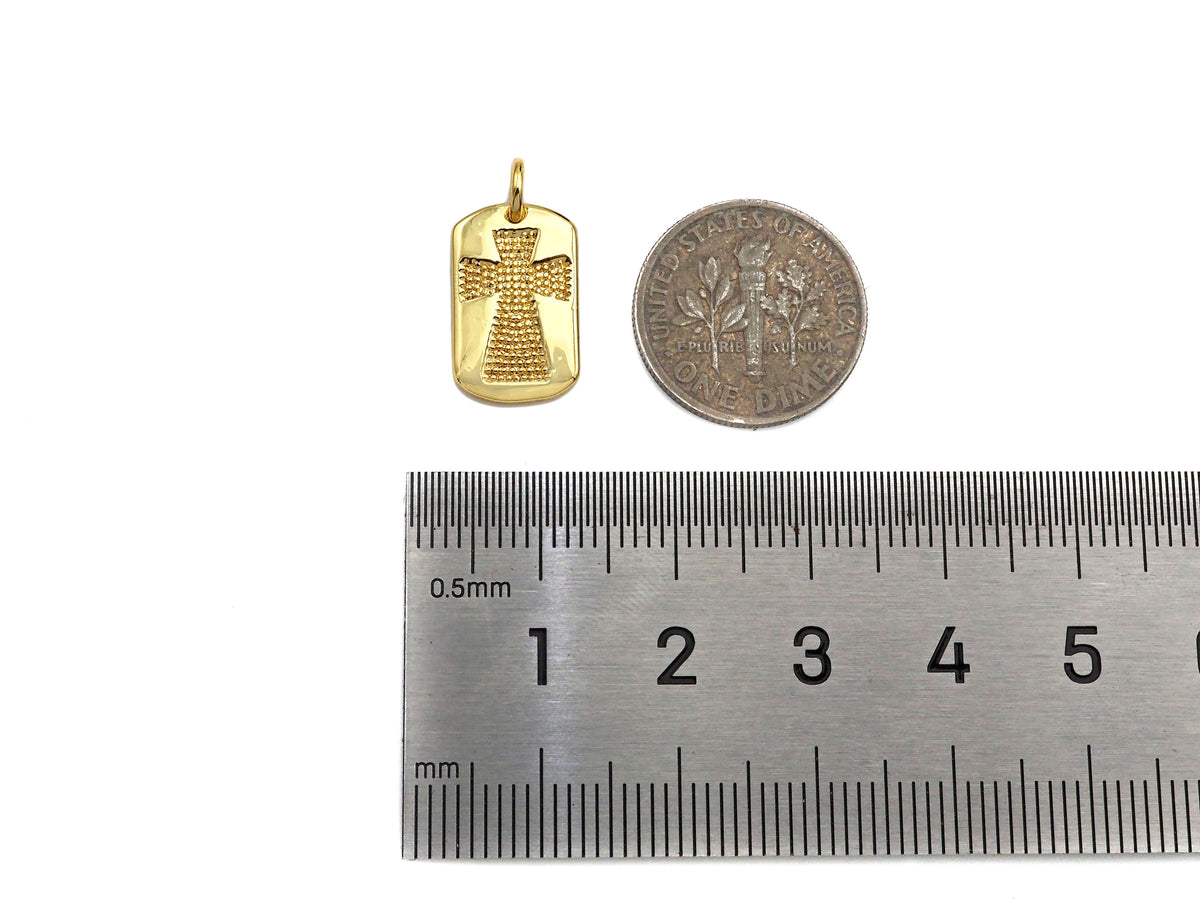18K Dainty Gold Cross On Rectangle Shape Pendant/Charm,Cross Medallion Charm, Necklace Bracelet Charm Pendant,15x10mm, Sku#F1364
