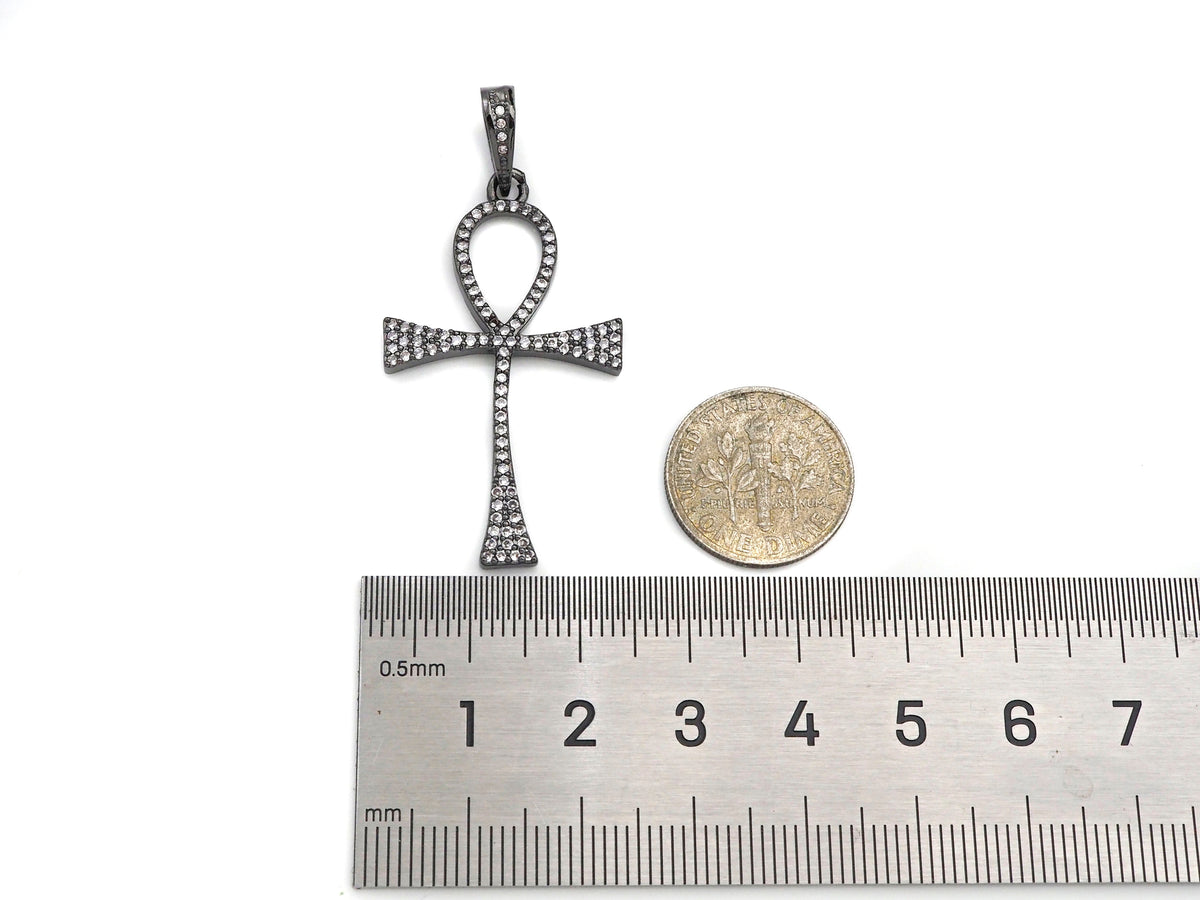CZ Micro Pave Ankh Cross Shape Pendant, Cubic Zirconia Pave Pendant, Fashion Jewelry Findings, 23x36mm, sku#F1260