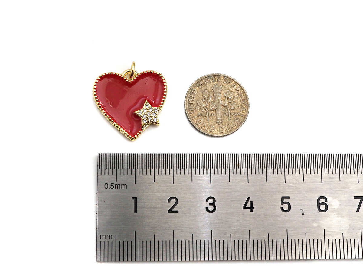 Clear Micro Pave CZ Star On Enamel Heart Pendant with Gold Finish,Red Blue White Enamel Heart, Colorful Enamel Heart, 20x20mm, sku#LK164