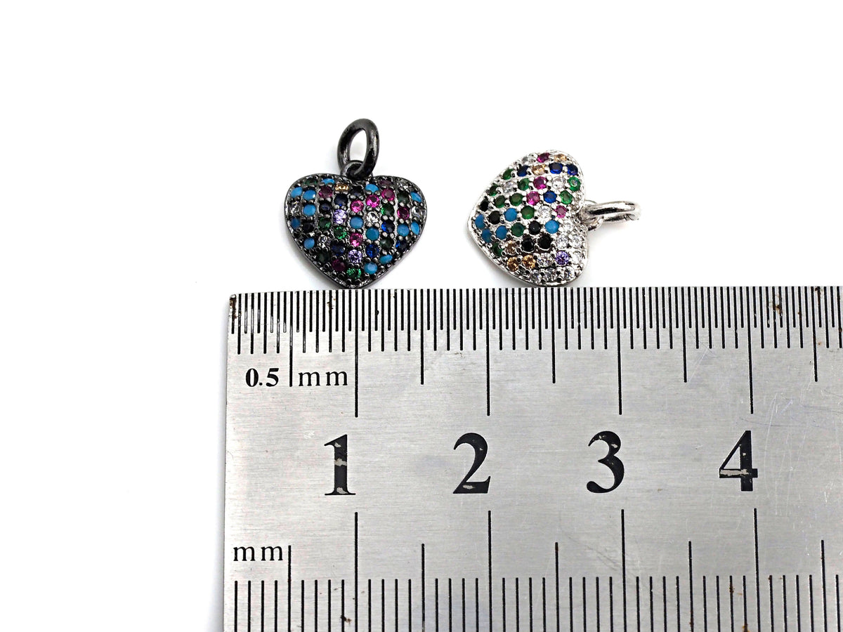 Clorful CZ Micro Pave Mini Heart Pendant, Heart Shaped Pave Pendant, Gold/Rose Gold/Silver/Gunmetal plated, 10mm, Sku#FH40