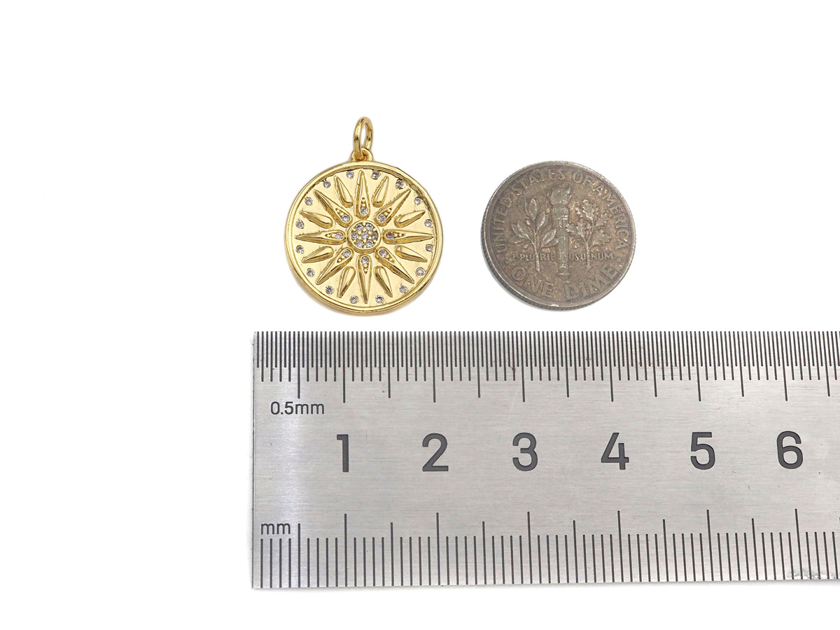 CZ Micro Pave Cupid's Arrow On Round Coin Shape Pendant, Sku#F1369
