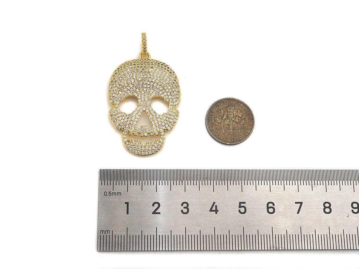 CZ Micro Pave Skull Shape Pendant/Charm,Cubic Zirconia Charm, Necklace Bracelet Charm Pendant,26x40mm, Sku#F1370