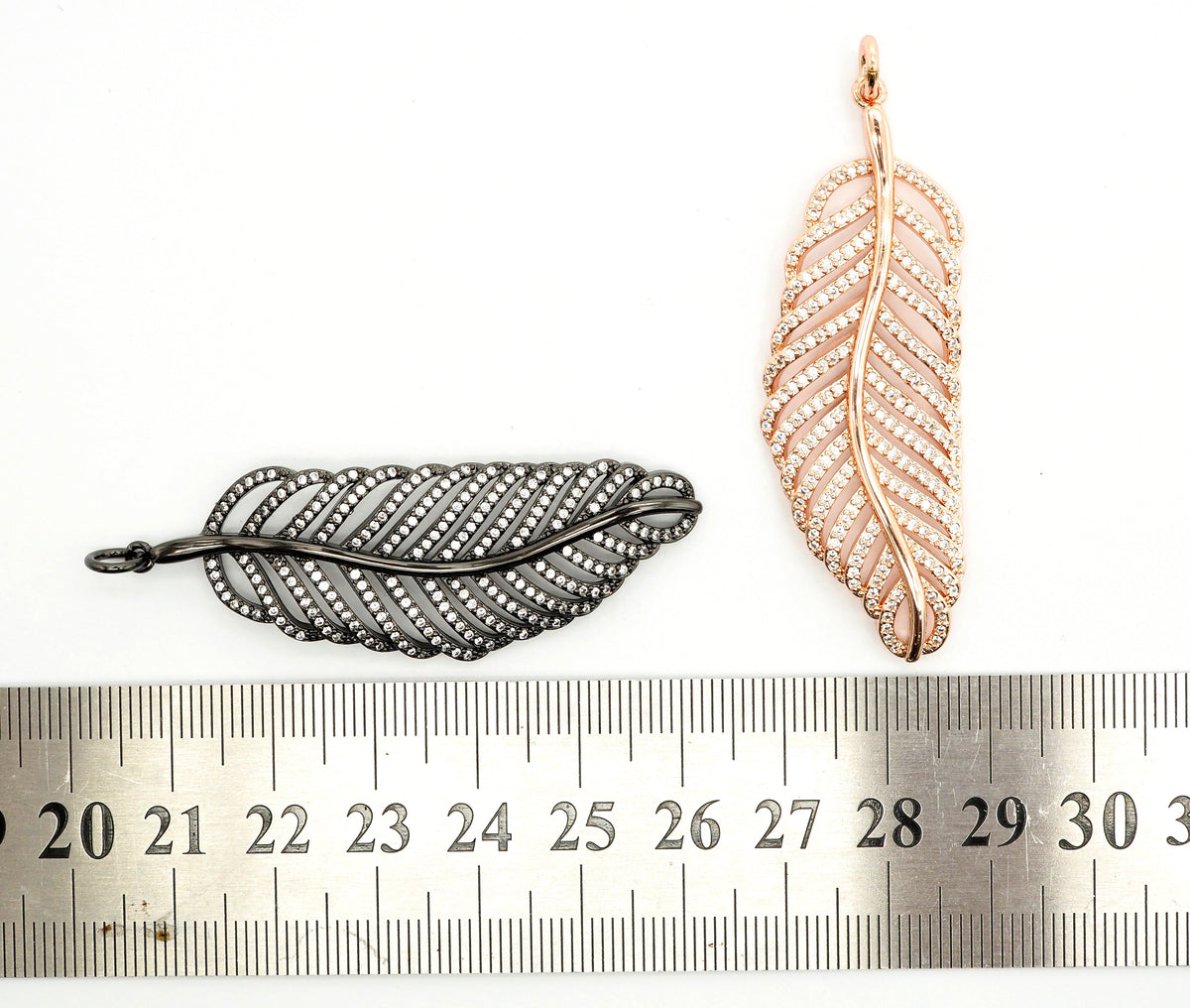 56mm Large CZ Micro Pave Leaf Pendant with Jump Ring, Gold/Silver/Black/Rose Gold Plated, Cubic Zirconia Leaf Pendant/Charm,sku#F512